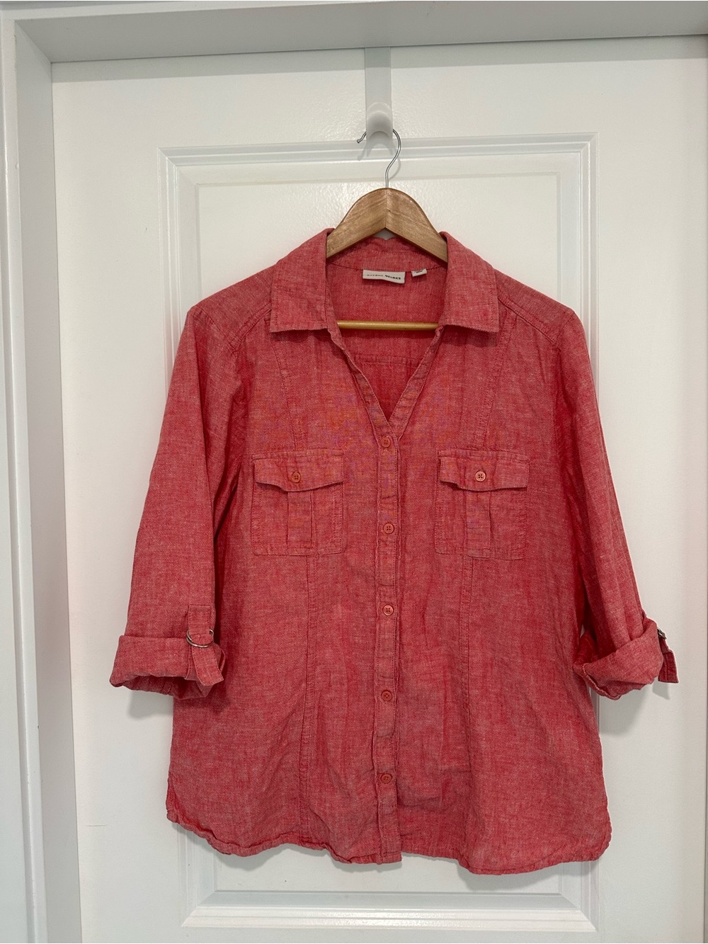 Studio Works Dark Coral Linen Cotton Button Front Shirt 3/4 Sleeve Women’s XL